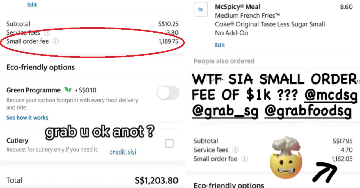 GRABFOOD CUSTOMERS CHARGED MORE THAN $1K FOR THEIR SMALL ORDER FEES