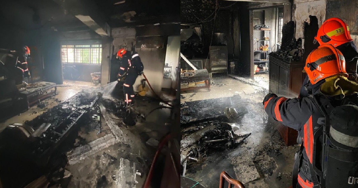 SCDF FORCED ENTRY TO FIGHT PMD FIRE @ HOUGANG HDB, 2 PEOPLE SENT TO HOSPITAL