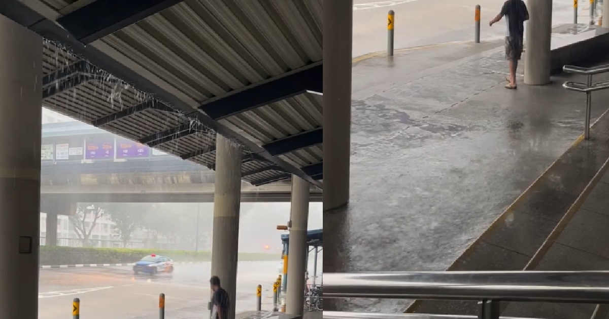 BUS STOP AT ADMIRALTY MRT LEAKING, SHELTER USELESS AT SHELTERING PEOPLE