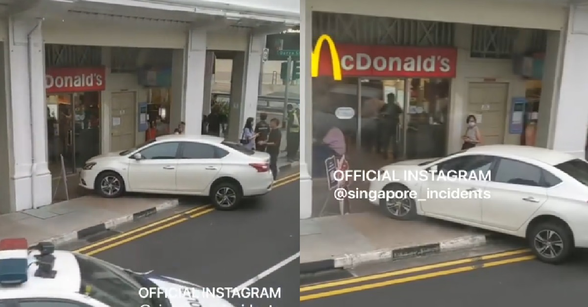 CAR ALLEGEDLY HIT BY TRUCK, THEN ENDS UP CRASHING INTO BUGIS VILLAGE MCDONALD’S