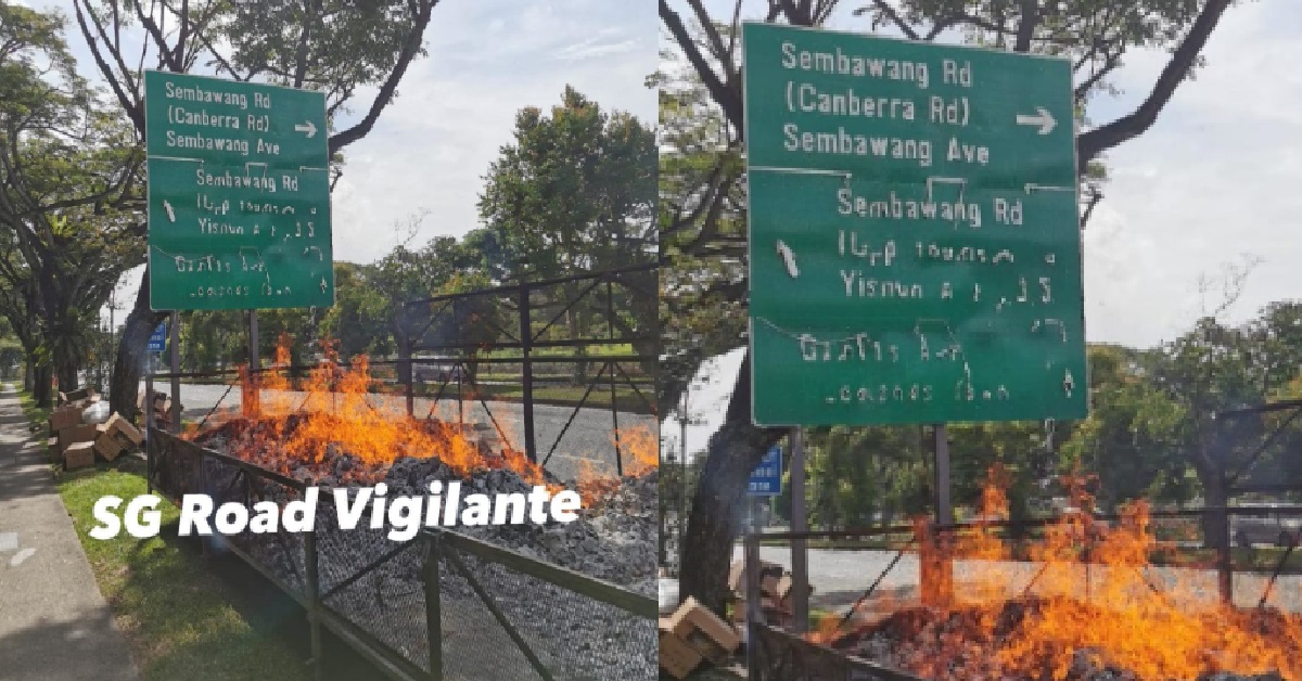 ROAD SIGN @ YISHUN MELTED FROM JOSS PAPER BURNING, LTA LODGES POLICE REPORT
