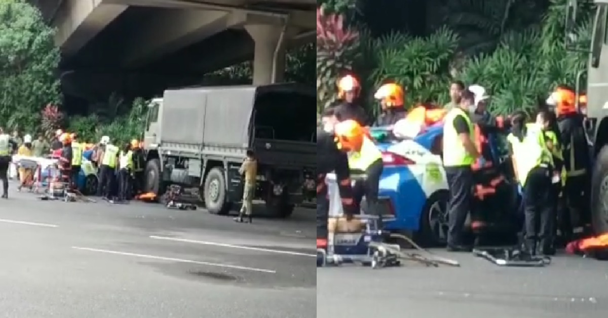 SAF 5-TONNER VEHICLE & TAXI COLLIDED @ PIONEER, TAXI DRIVER TRAPPED INSIDE