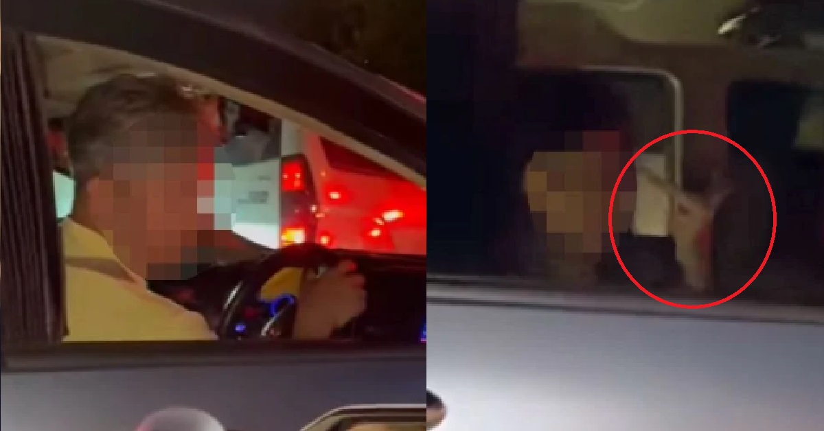 DRIVERS ARGUING @ TUAS SECOND LINK, LITTLE GIRL AT THE BACK POINTS MIDDLE FINGER