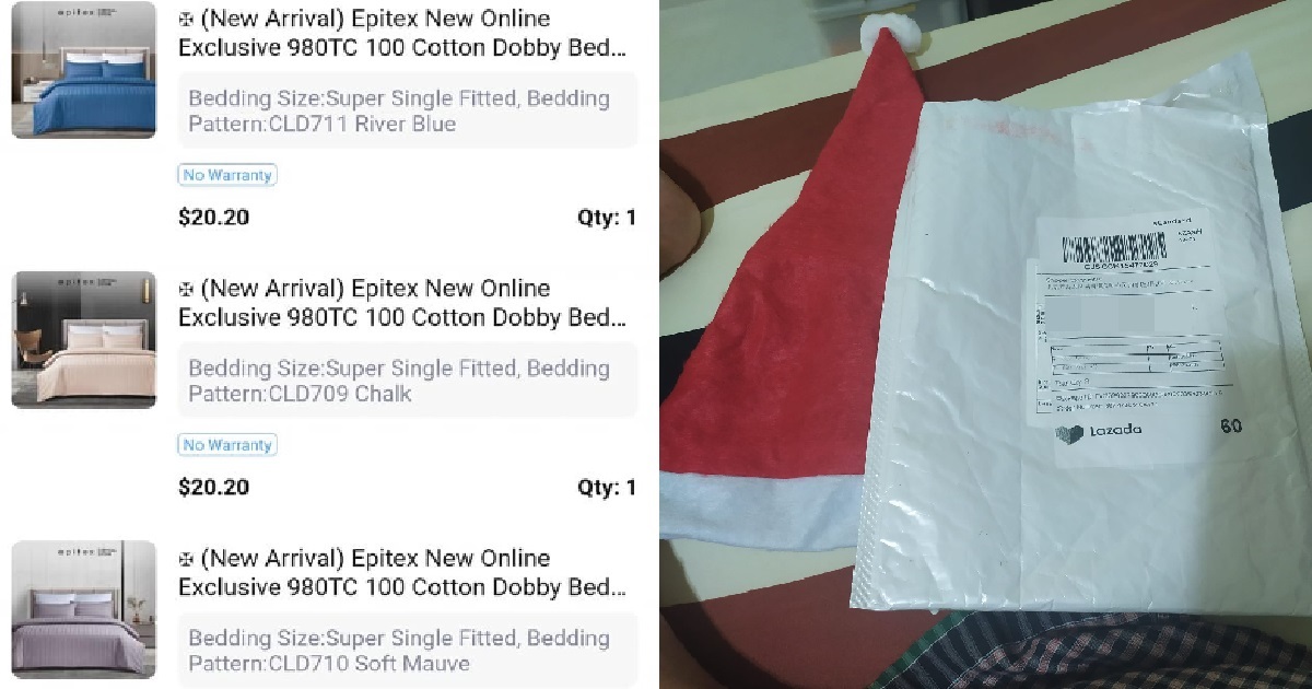 MAN ORDERED BEDSHEETS FOR $60 FROM LAZADA, RECEIVES A SANTA HAT INSTEAD