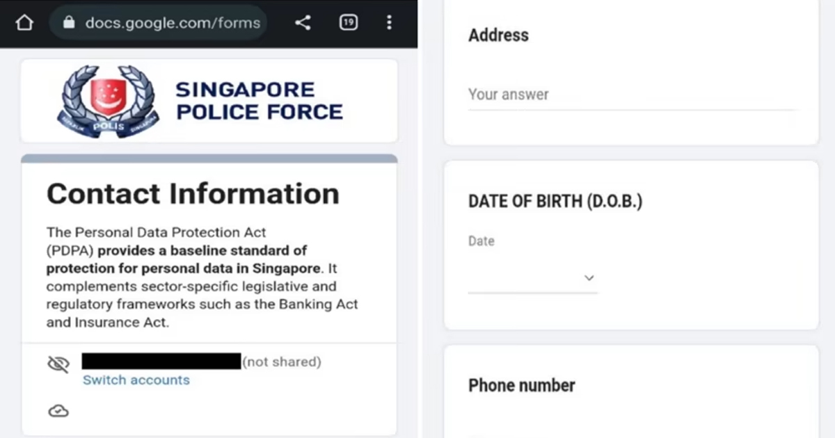 SCAMMERS USE GOOGLE FORMS & POLICE LOGO TO TRICK VICTIMS INTO KEYING CREDIT CARD INFO