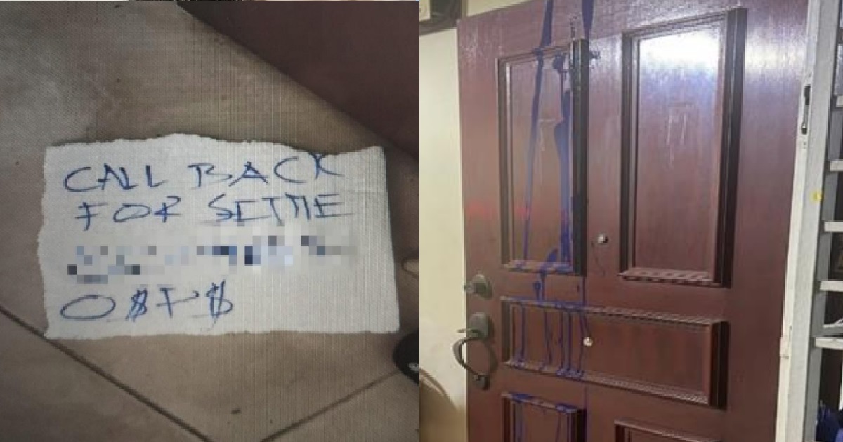 LOANSHARK ARRESTED FOR SPLASHING BLUE PAINT & LEAVING NOTE @ CHAI CHEE HDB UNIT