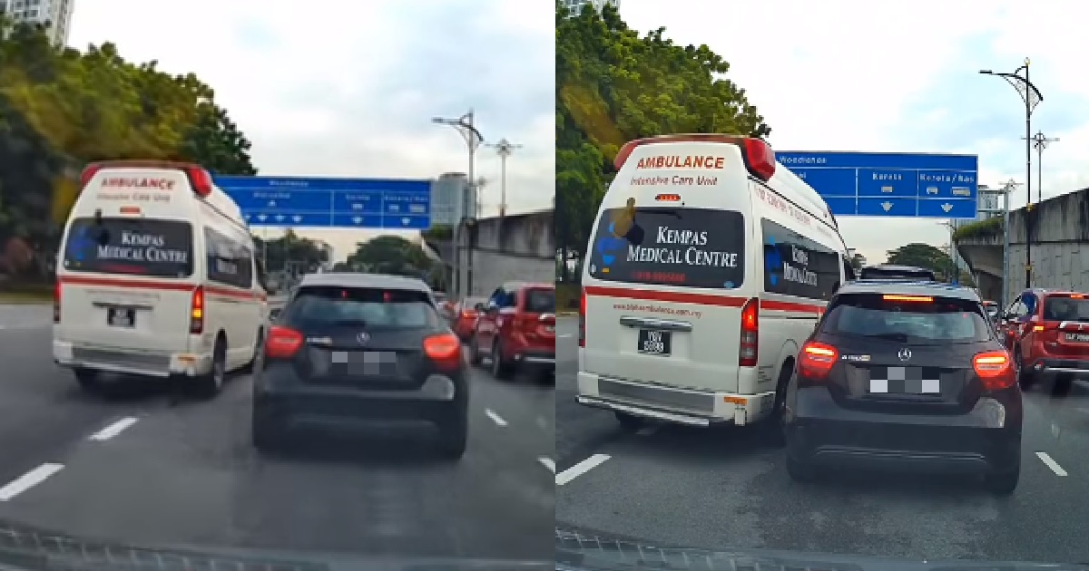 SHAMELESS S’PORE MERCEDES REFUSES TO GIVE WAY TO M’SIA AMBULANCE IN JOHOR