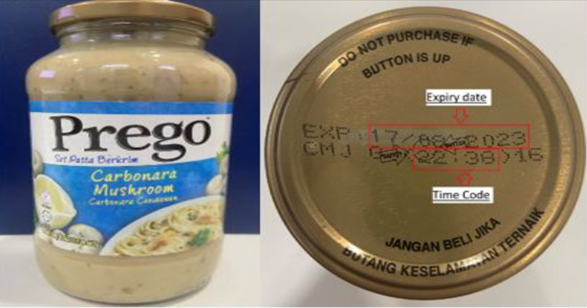 PREGO CARBONARA MUSHROOM SAUCE RECALLED DUE TO SPOILAGE