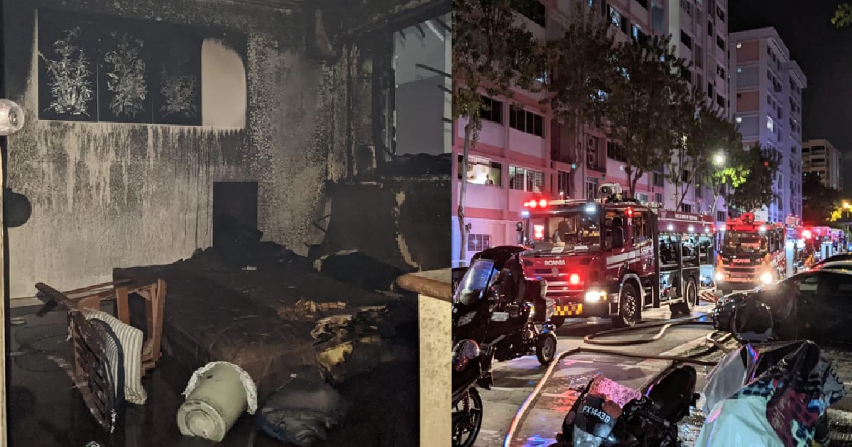 RETIREE DROPPED LIT CIGARETTE ONTO FLOOR WITH KEROSENE & CAUSED FIRE @ TAMPINES FLAT