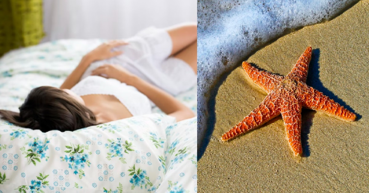WOMAN PIAK PIAK WITH GUY, LIE DOWN LIKE STARFISH WHILE HE DOES ALL THE WORK