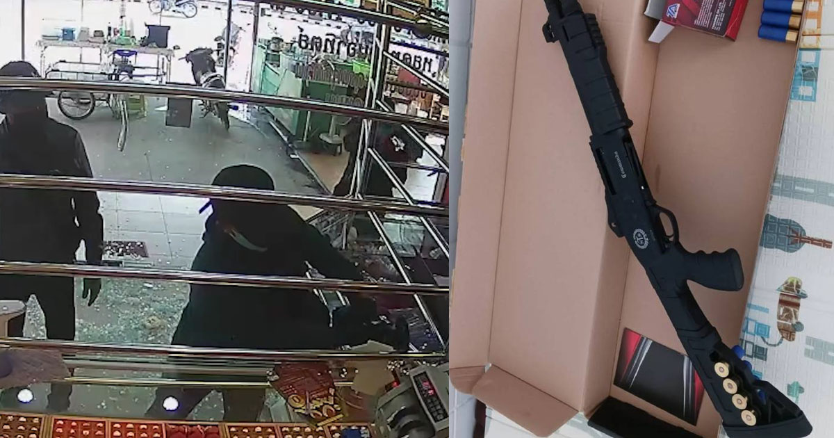 THAI GOLD SHOP FIRES BACK AT ROBBERS WITH A SHOTGUN IN NORTHERN THAILAND