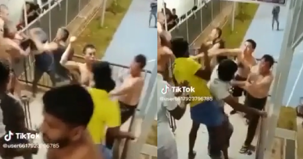 MIGRANT WORKERS FIGHTING @ CHANGI DORM, ONE GUY KENA GANG UP BY 3 PEOPLE