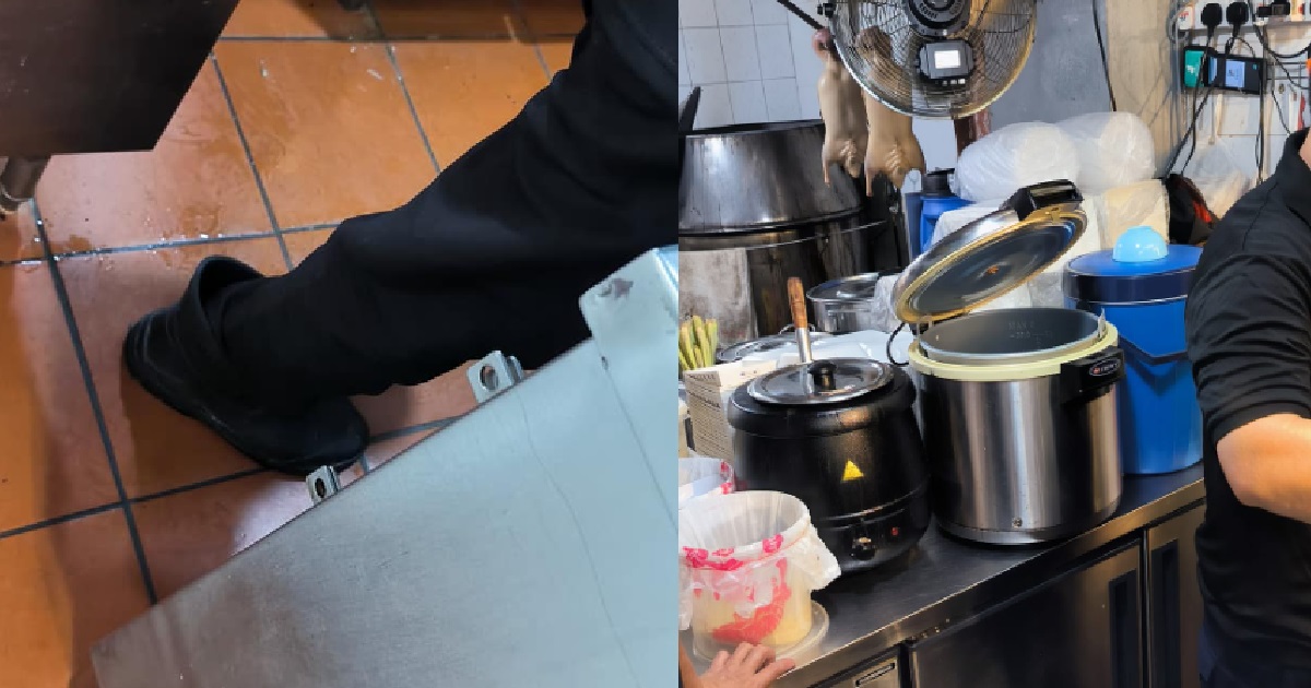 HAWKER USED HAND TO DIG INTO HIS BOOT, THEN USED SAME HAND TO HANDLE FOOD