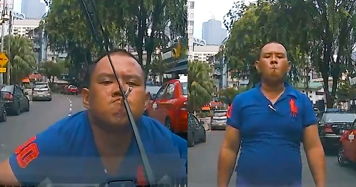 SIAO LANG IN KUALA LUMPUR, STOPS THE CAR TO SHOW HIS FAT FACE AND WALKS OFF