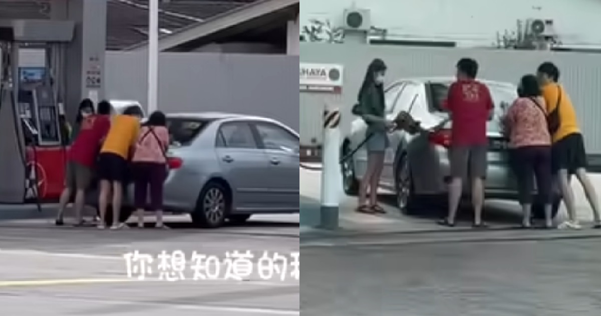 S’PORE FAMILY OF 4 PERFORMS “CPR” ON CAR WHILE PUMPING PETROL IN JB – TEAMWORK