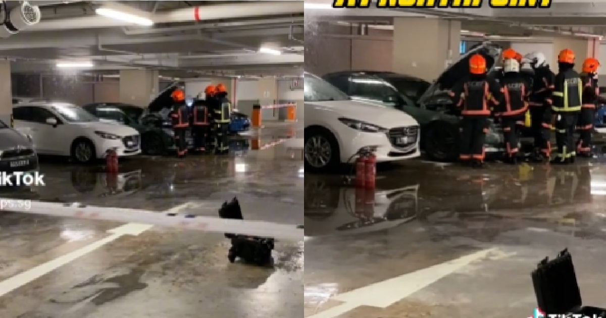 FIRE BROKE OUT AT CONDO CARPARK, PUBLIC MEMBERS PUT OUT FIRE USING 8 FIRE EXTINGUISHERS