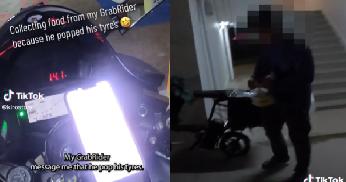 GRABFOOD RIDER’S TYRE BURST, CUSTOMER GOES TO HIM & HELPS HIM SEND ORDER ON OWN MOTORBIKE