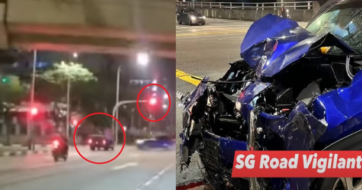 LORRY DRIVER BEATS RED LIGHT, THEN GETS HIT BY ONCOMING CAR @ WOODLANDS
