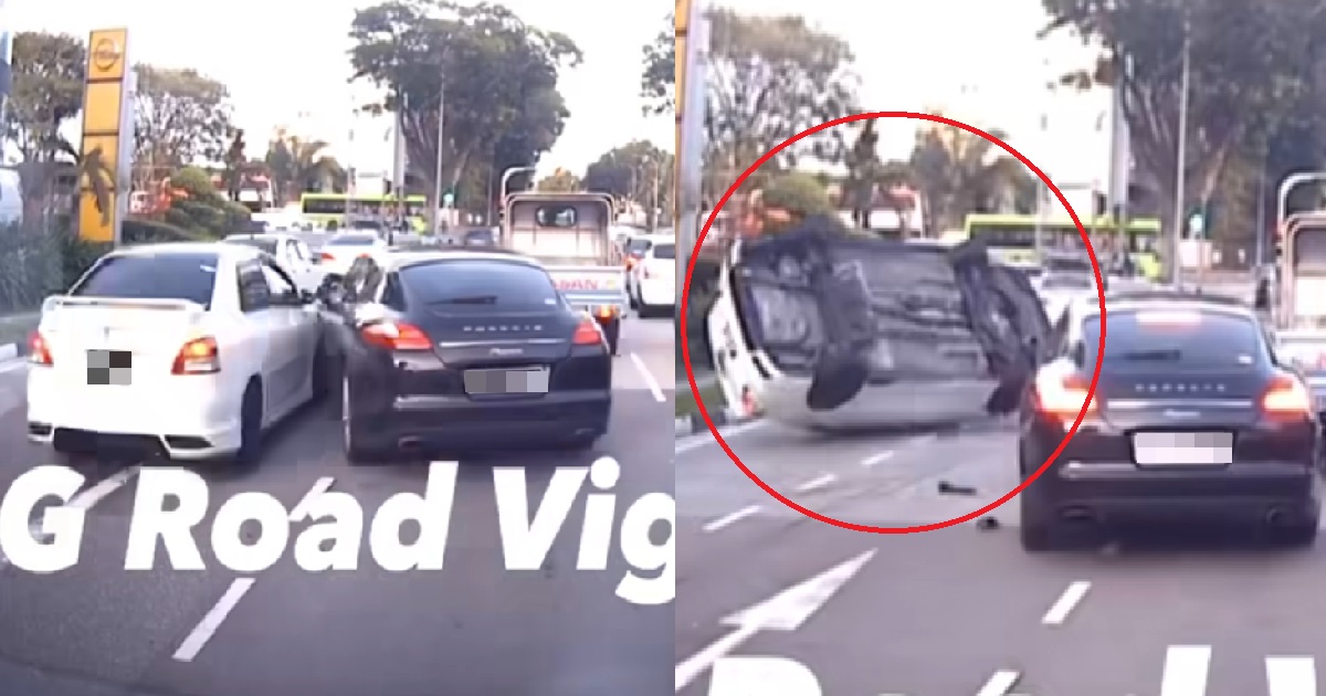 TOYOTA “TURNED TURTLE” AFTER PORSCHE CHANGED LANE, NETIZENS ARGUE OVER WHO IS AT FAULT