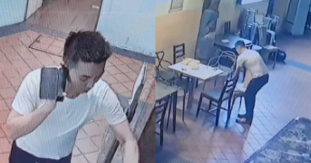 MAN CAUGHT ON CCTV STEALING IPHONE FROM OUTSIDE EATERY, RIGHT IN FRONT OF VICTIM