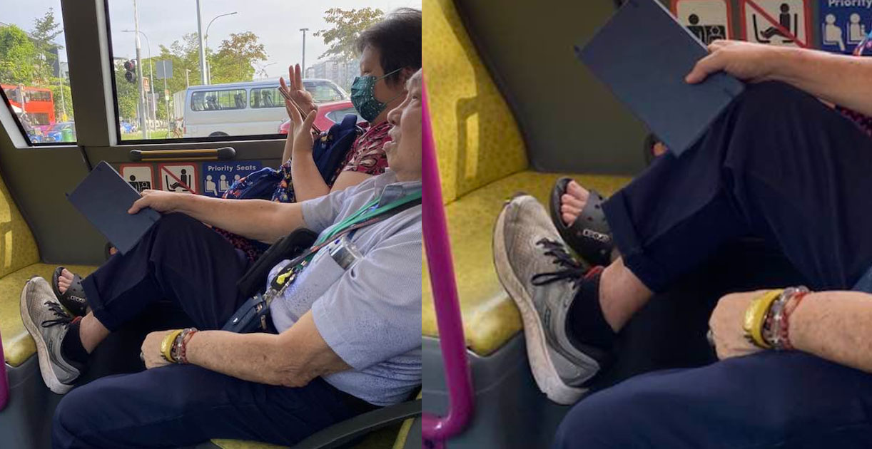 TILL DEATH DO US PART FROM THE PUBLIC BUS SEATS, COUPLE REST THEIR DIRTY FEETS