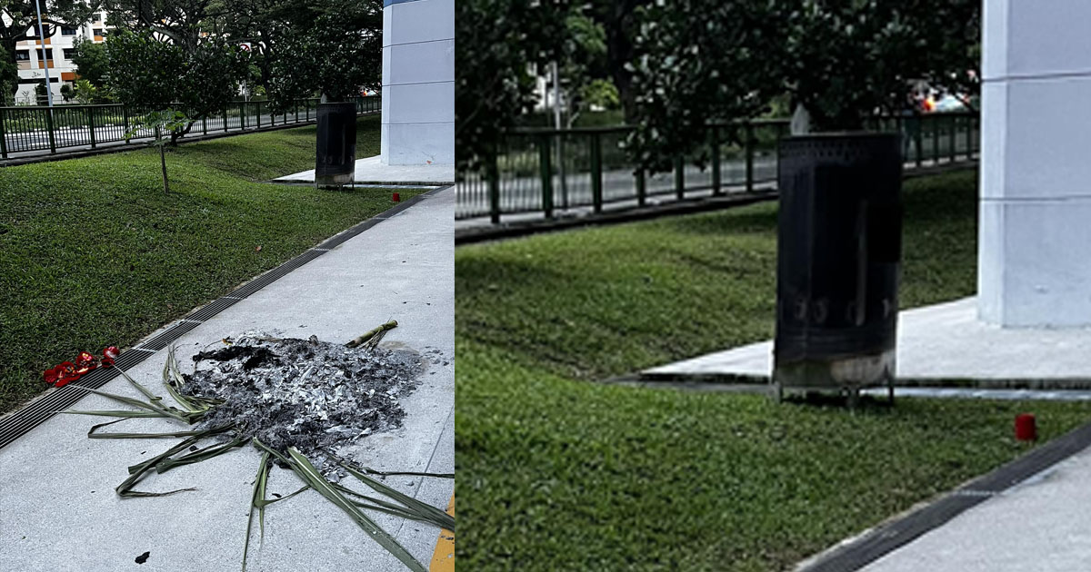 RESIDENT BURN OFFERINGS ON FLOOR, DESPITE BIN LOCATED ONLY 5 METERS AWAY