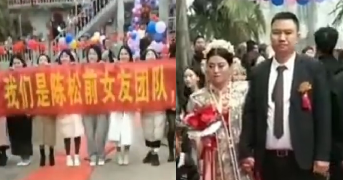 MAN’S 9 EX-GFs CRASHED HIS WEDDING TO “DESTROY” HIM, MADE A SCENE WITH HUGE BANNER