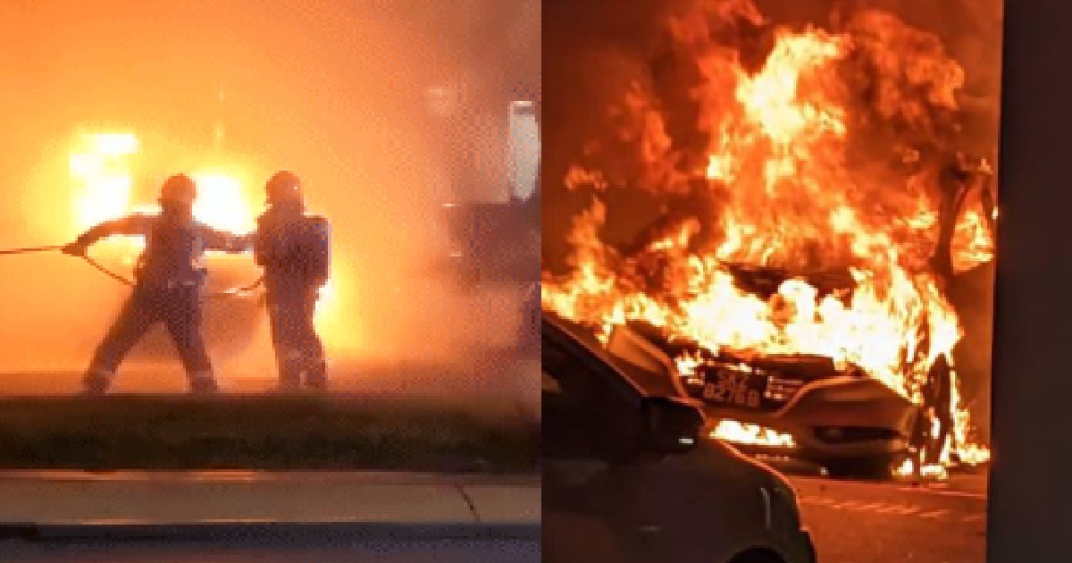 CAR BURST INTO FLAMES AT SERANGOON HDB CARPARK, EXTINGUISHED BY SCDF OFFICERS