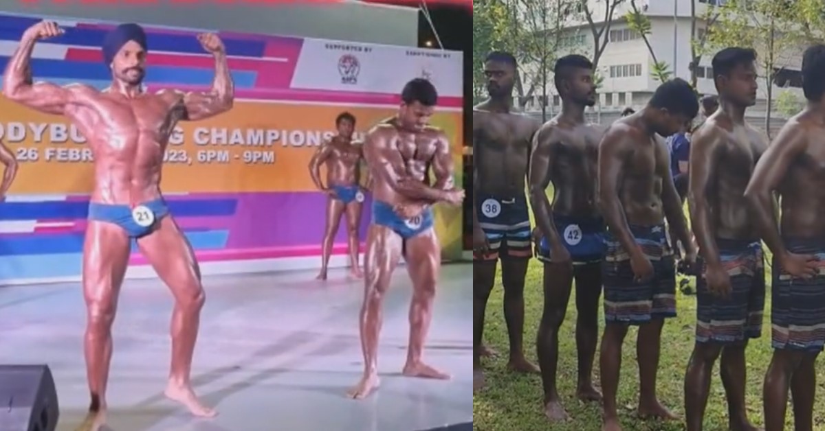 MIGRANT WORKERS IN SPORE SHOW OFF THEIR BODIES FOR BODYBUILDING COMPETITION