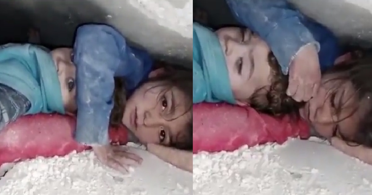 SYRIAN GIRL SHIELDS LITTLE BROTHER FROM EARTHQUAKE DEBRIS, NETIZENS MOVED BY ACT