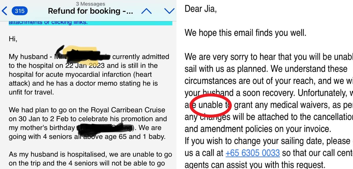 GIRL ASK ROYAL CARRIBEAN FOR REFUND BECAUSE HUSBAND HEART ATTACK, BUT GOT REJECTED