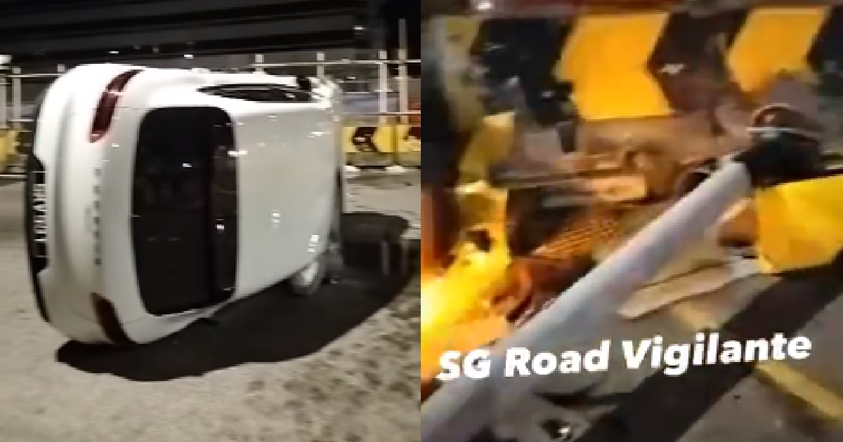 PORSCHE CRASHED AND FLIPPED ON ITS SIDE @ BUGIS, DRIVER NOWHERE TO BE SEEN