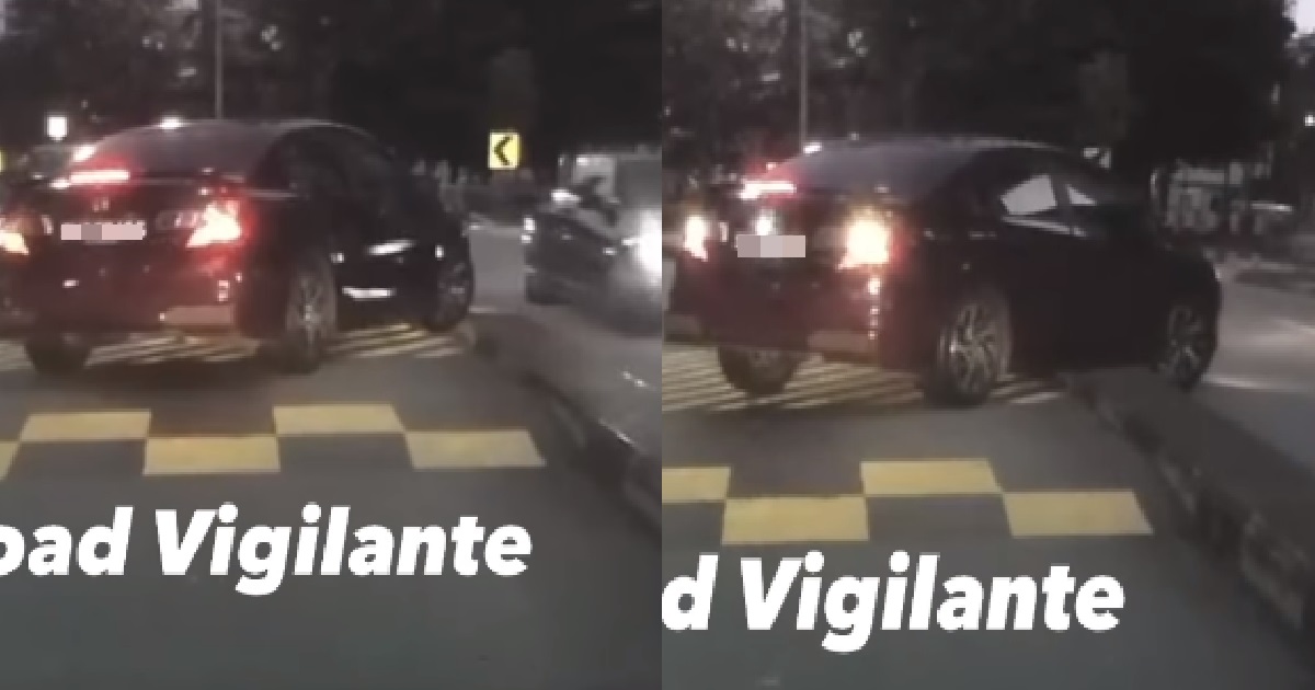 CRAZY DRIVER DRIVES OVER ROAD DIVIDER TO MAKE ILLEGAL U-TURN, STUCK ON KERB THEN REGRETS