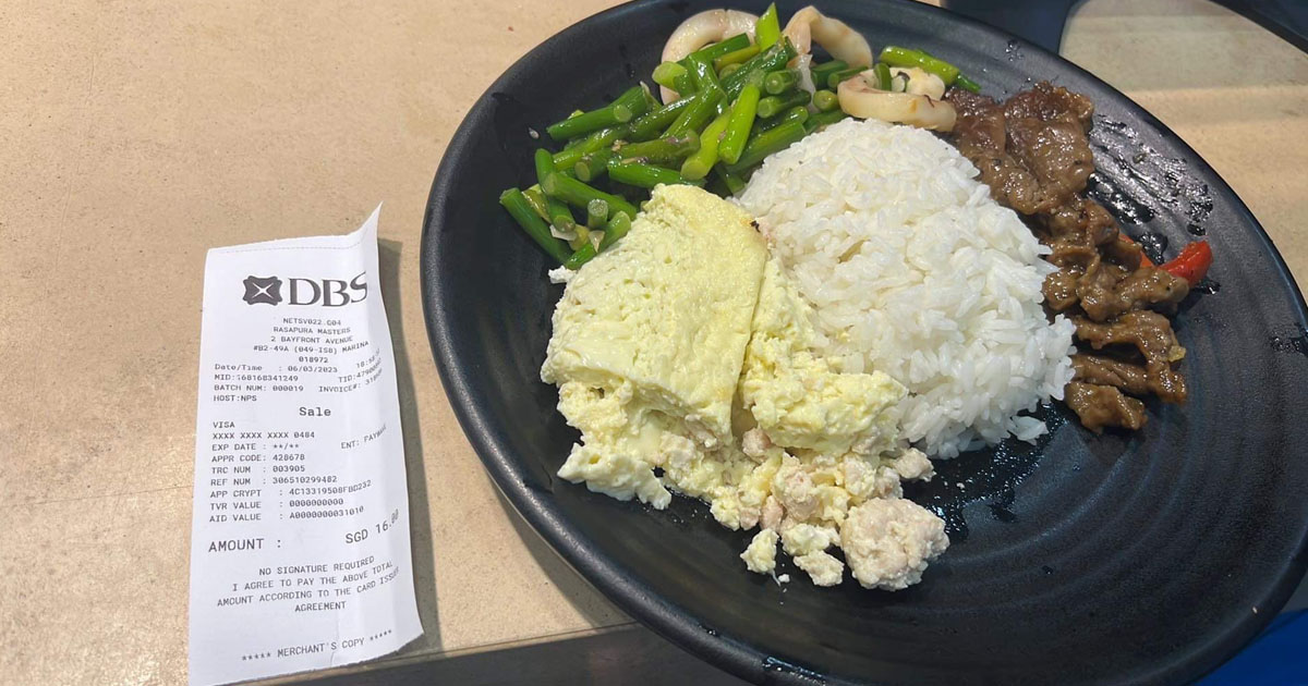 MAN TOLD TO PAY $16 FOR ECONOMIC RICE @ MBS FOOD COURT, 1 MEAT, EGG & VEGE