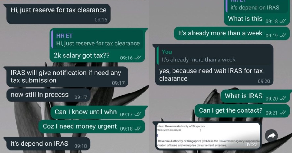 FW ACCUSES S’PORE COMPANY OF CHEATING HER $2K SALARY, BUT THEY ARE FILING TAX CLEARANCE