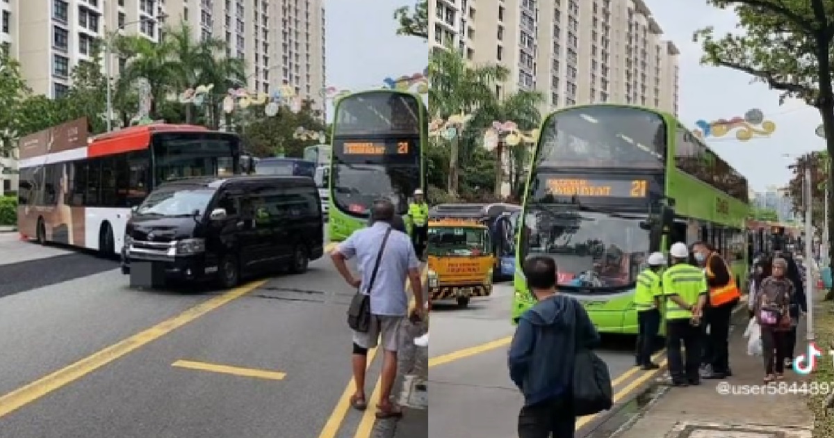 ACCIDENT BETWEEN BUS & VAN @ SIMS AVE, WHOLE ROAD BLOCKED OFF – 1 PERSON SENT TO HOSPITAL
