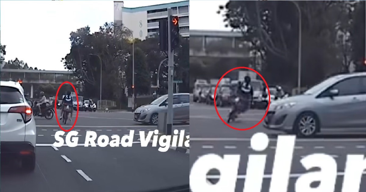 CRAZY CYCLIST IN A HURRY TO MEET GOD, SPEED ACROSS BUSY ROAD & ALMOST KENA RUN OVER