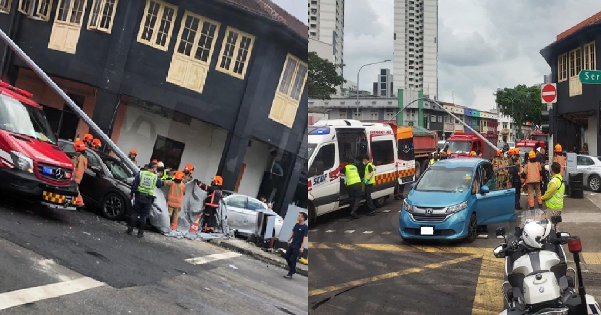 LAMP POST COLLAPSED ACROSS ROAD IN SERANGOON RD ACCIDENT, 3 SENT TO HOSPITAL