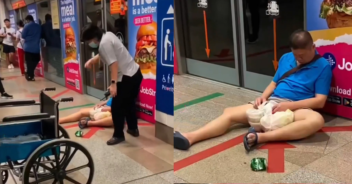 DRUNK UNCLE AT SERANGOON MRT, STATION STAFF STRUGGLES TO WAKE HIM UP