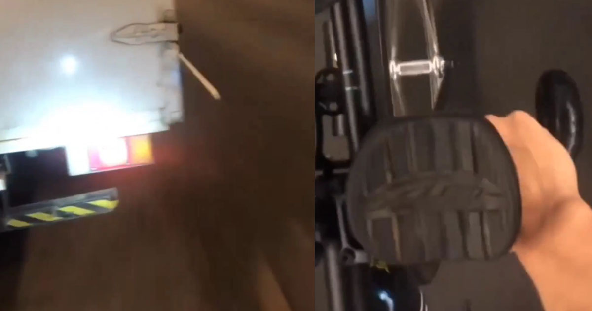 CYCLIST SHOWS OFF HOW HE TAILGATES LORRY IN TUNNEL, SUPER DANGEROUS
