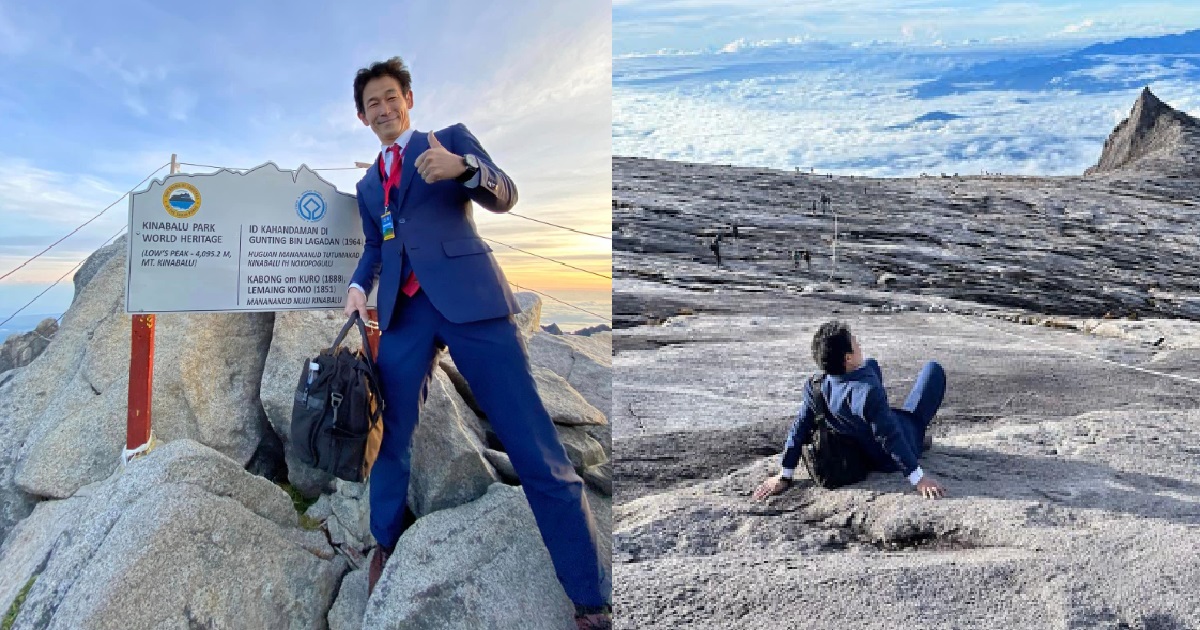 MAN CLIMBED MOUNT KINABALU WEARING A 3-PC SUIT & DRESS SHOES, EASY PEASY NO PROBLEM