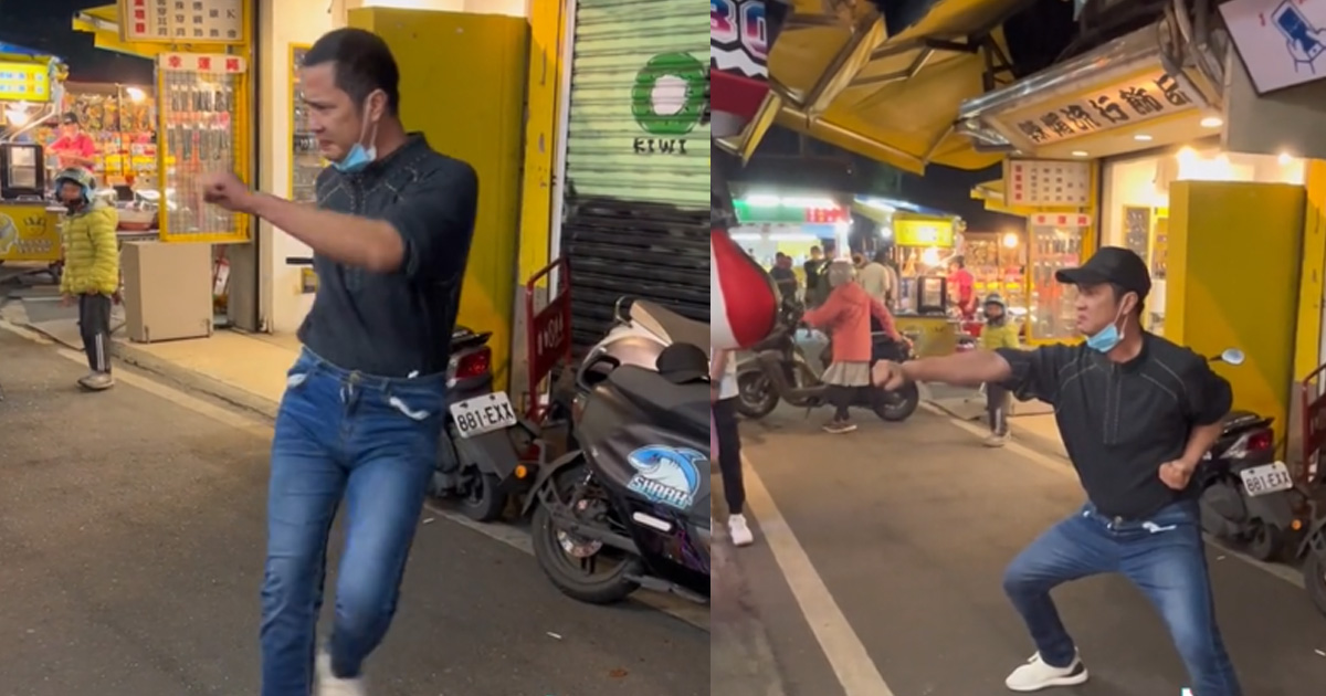 TAIWAN MAN SHOUTS LIKE HE KUNG FU MASTER, THEN FALLS DOWN LIKE A CLOWN