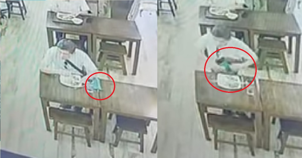 UNCLE CAUGHT ON CCTV STEALING WOMAN’S PURSE THAT SHE LEFT BEHIND @ JURONG PT FOOD COURT