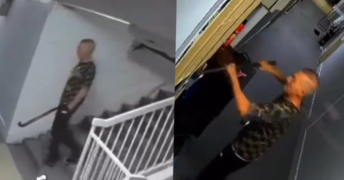 CRAZY OLD MAN TRIES TO BREAK INTO HDB UNIT WITH A HOCKEY STICK AT 4 AM