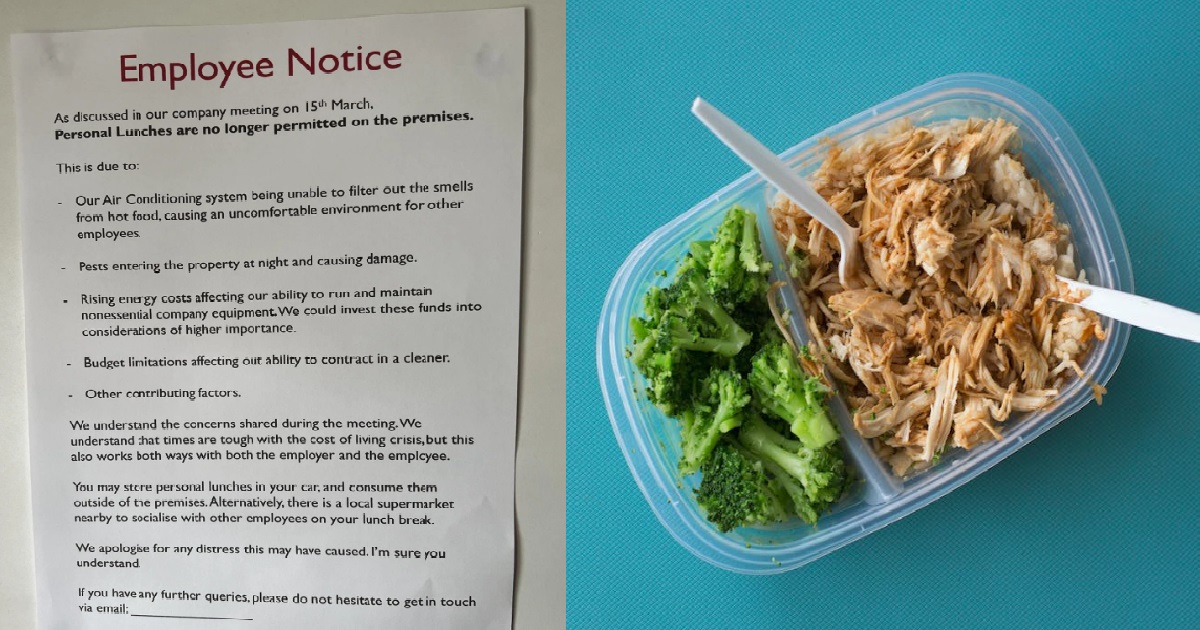 COMPANY BANS PERSONAL LUNCHES TO CUT COSTS ON AIRCON FILTERING THE SMELLS & HIRING CLEANER