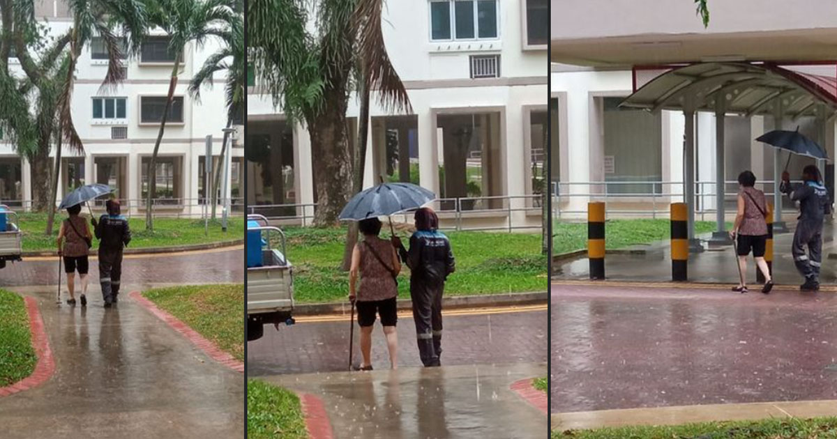 MAN PRAISES FOREIGN WORKER WHO HELPED ELDERLY WOMAN WHO WAS STUCK IN RAIN