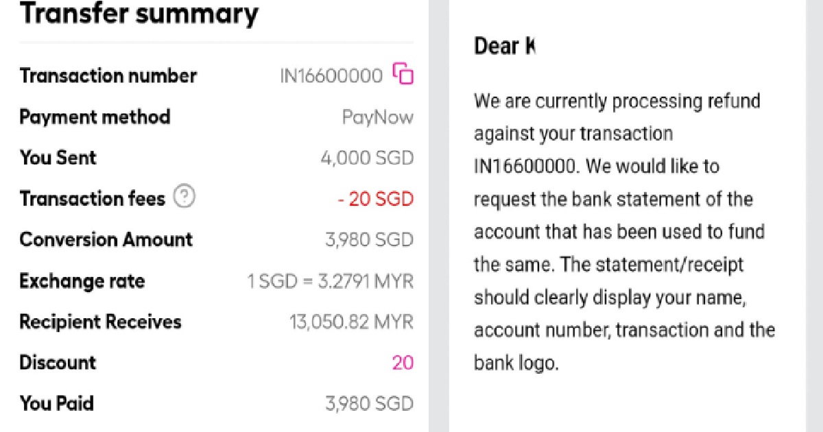 MAN TRANSFERRED $4K BUT FAILED, STATUS SHOWED “RETURNED” BUT DIDN’T GET BACK MONEY