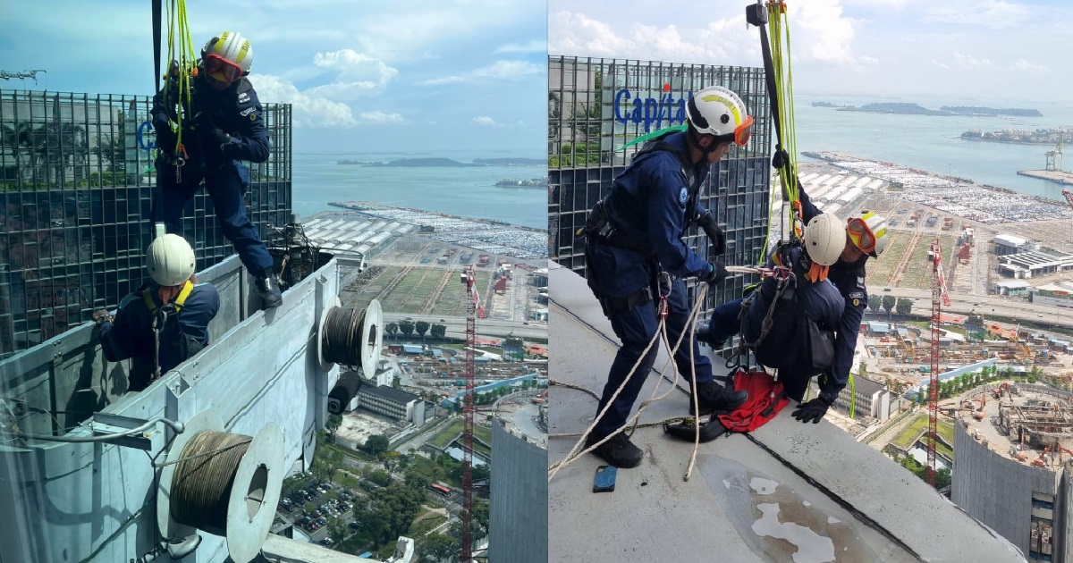 WORKERS STUCK & STRANDED OUTSIDE 40TH FLOOR OF TANJONG PAGAR BUILDING, RESCUED