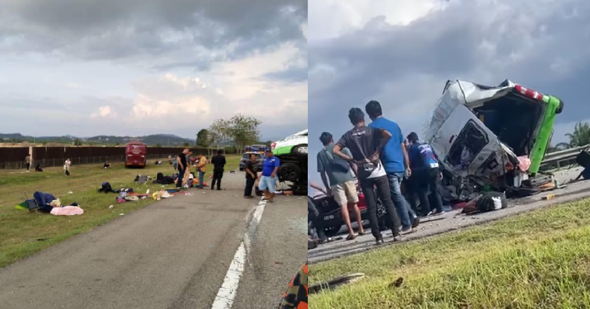 VAN FERRYING 12 S’POREANS CRASHED IN 4-VEHICLE ACCIDENT IN JOHOR, ALL 12 INJURED