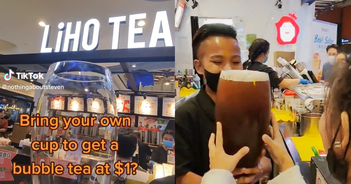 WOMAN BRINGS GIANT CUP FOR $1 LIHO PROMO “BRING YOUR OWN CUP”